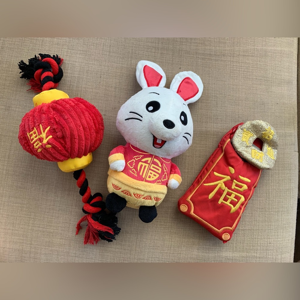 Set of 3 New Years Dog squeaky & crinkles toys bundle set